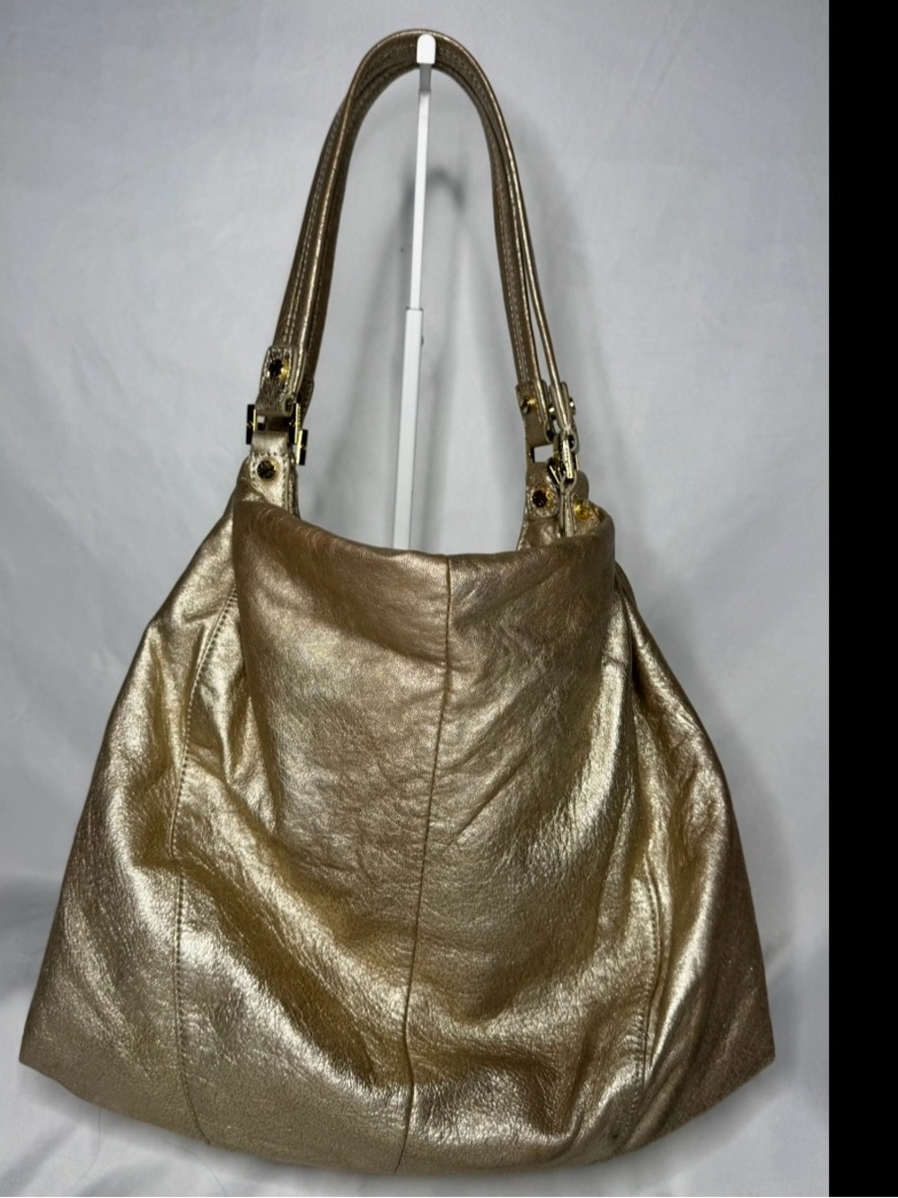 Tory Burch Metallic Gold Leather Shoulder Dean Hobo with Tassel - Picture 3 of 12